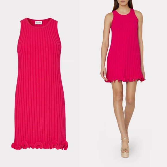 Milly Dresses & Skirts - NWT Milly Wired Edge Pink Swing Dress Size‎ P Sleeveless Ribbed Knit Barbiecore